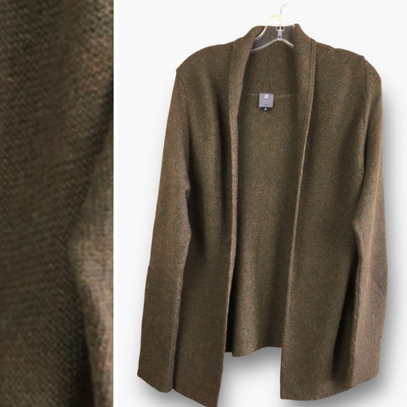 ANNE WILLI Paris 100% Alpaca Open Front Cardigan In Military Green Size 2 - Picture 2 of 9